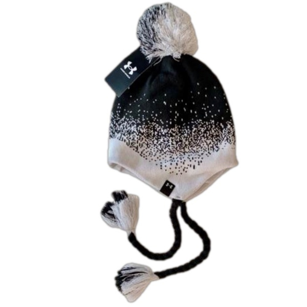 UNDER ARMOUR Tassel Beanie Black Mod Gray Youth One Size NWT